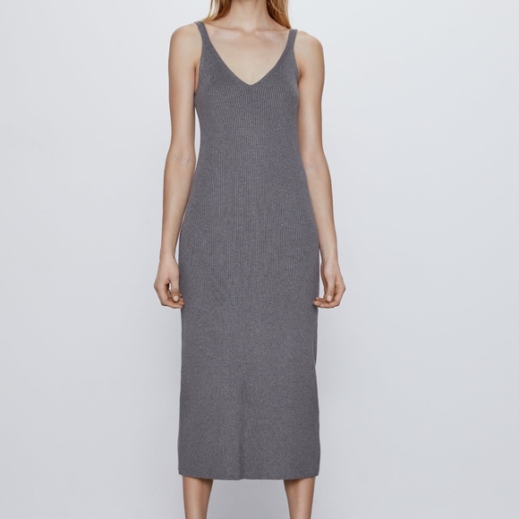 Zara Hot Gray Ribbed Knit Dress NWT - Picture 10 of 16